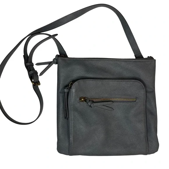 Sonoma Goods For Life Gray Pebbled Faux Leather Crossbody Bag‎ Messenger Purse