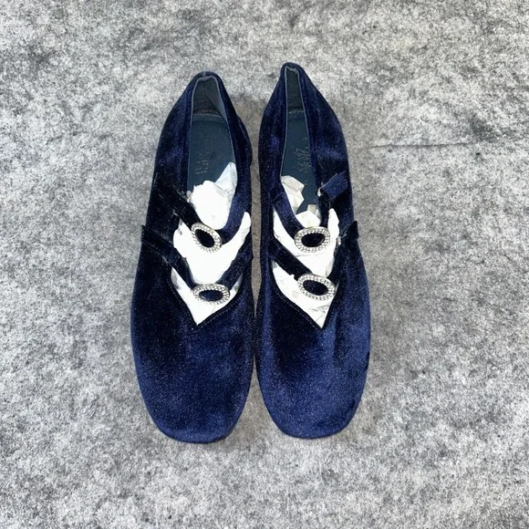 Zara Maryjane Blue Velvet Shoes Girls 36/4 Rhinestones Party Formal