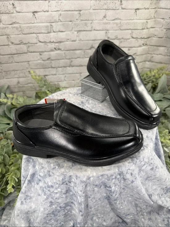 DEER STAGS “Greenpoint Jr.” Black Faux Leather Square Toe Dress Loafers Boys 3M