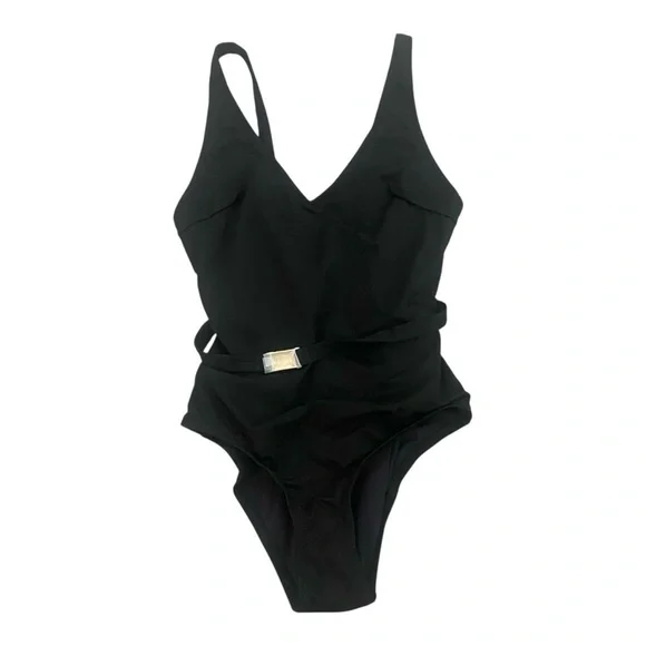 J. Crew Black One-Piece Swimsuit with Belt