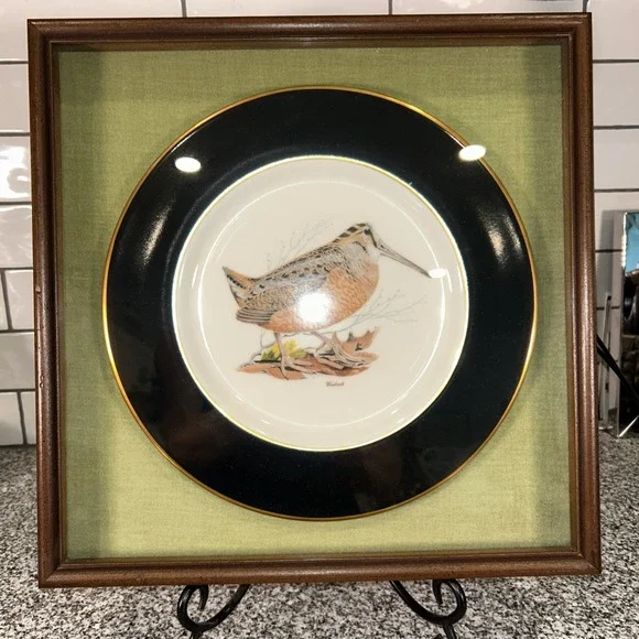 American Woodcock Collector Plate by Arthur Singer in Shadow Box 13.75x13.75 in