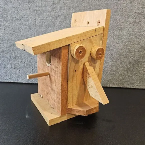 Homemade Wood Bird House Quirky Rustic 10x9x7‎