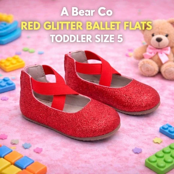 A Bear Co Red Glitter Ballet Flats Toddler Size 5