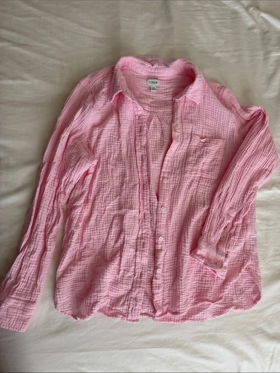J. Crew Pink Blossom Waffle Button-Down Shirt