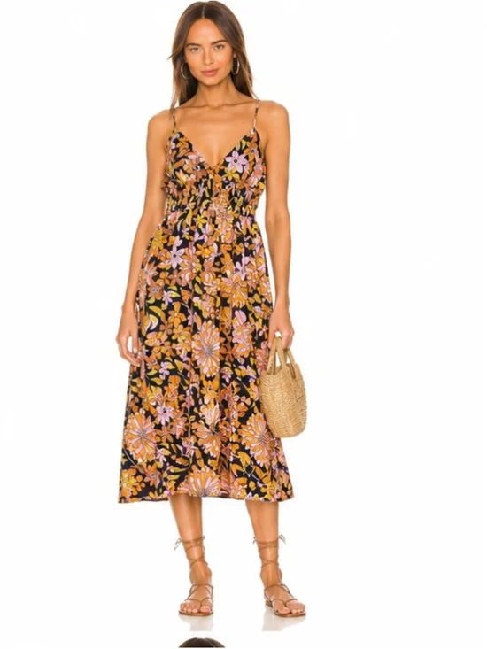 J.Crew Floral Smocked Midi Dress Size 12 Retro Boho Sundress