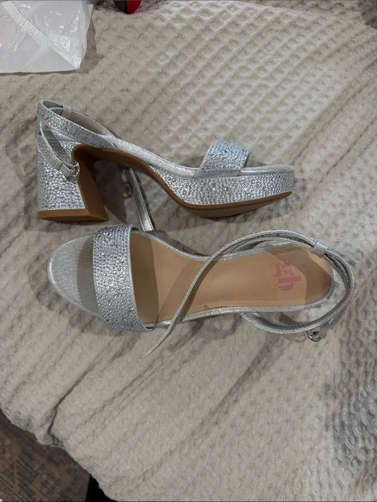 GB girls Silver Sparkle Block Heel Sandals