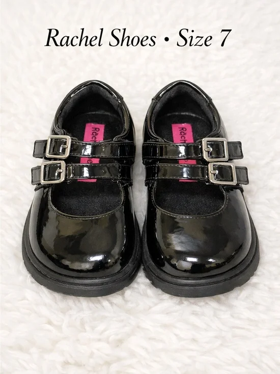 Rachel Girls Black Patent Double Buckle Mary Janes