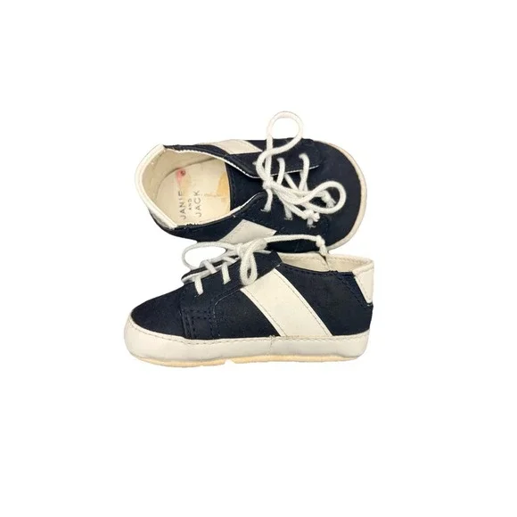 Janie And Jack 3-6 Months Dress Shoe Baby Boy Navy And White With Laces