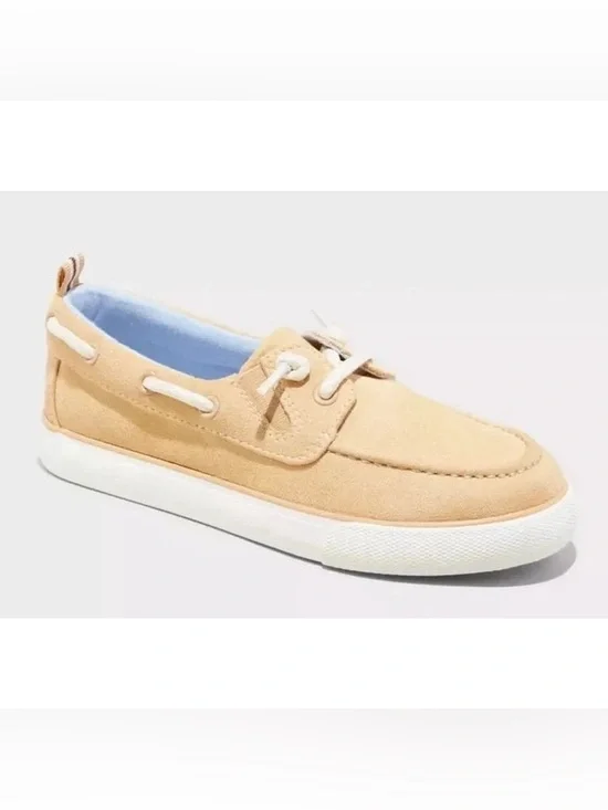 Cat & Jack Suede Boat Shoe in Beige with White Accents Sz 13