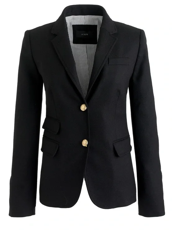 J. Crew Schoolboy Black Wool Blazer Jacket Gold Buttons Size 8