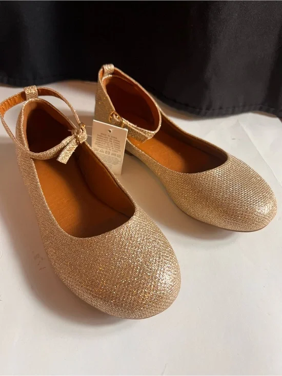 Girls' Sparkle Ankle-Strap Dress Flats - Gold Size 3