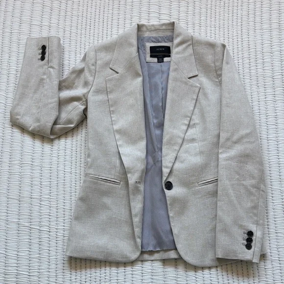 J. Crew Parke Blazer - Light Natural Linen-Blend Single-Button