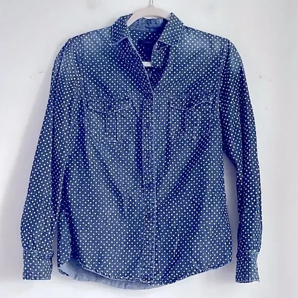 J. Crew The Keeper star print long sleeve button down denim shirt sz 4
