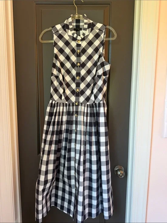 J. Crew Robin Navy & White Gingham Sleeveless Shirtdress Size 4T