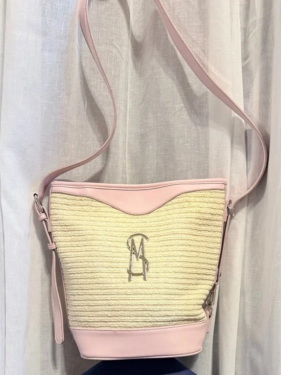 Steve Madden Pink & Cream Straw Crossbody Bag