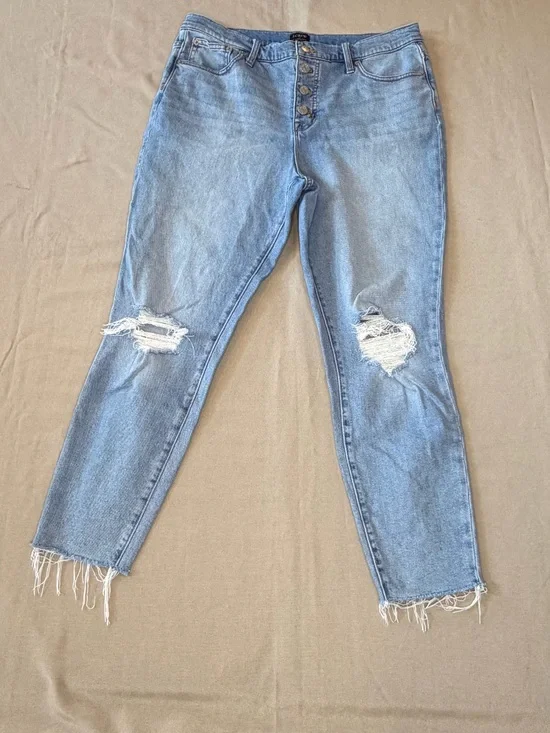 J. Crew Light Blue Distressed High-Rise Button-Fly Jeans
