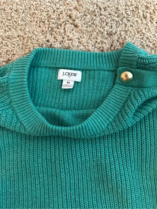 J. Crew Emerald Crewneck Sweater with Gold Shoulder Buttons
