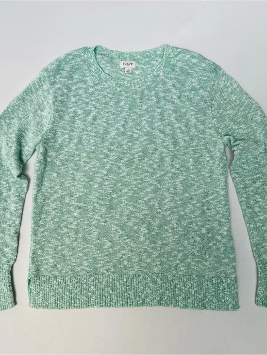 J.Crew Women Green Mint Mélange Cotton Blend Pullover Crew Neck Sweater Size XS