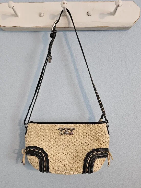 Brighton Woven Straw Crossbody Bag with Black Trim