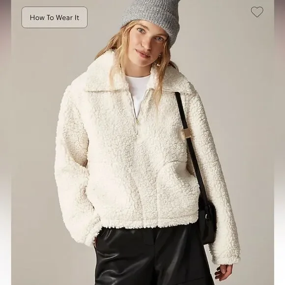 NWT J. Crew Sherpa Half-Zip Fleece Pullover Size Large