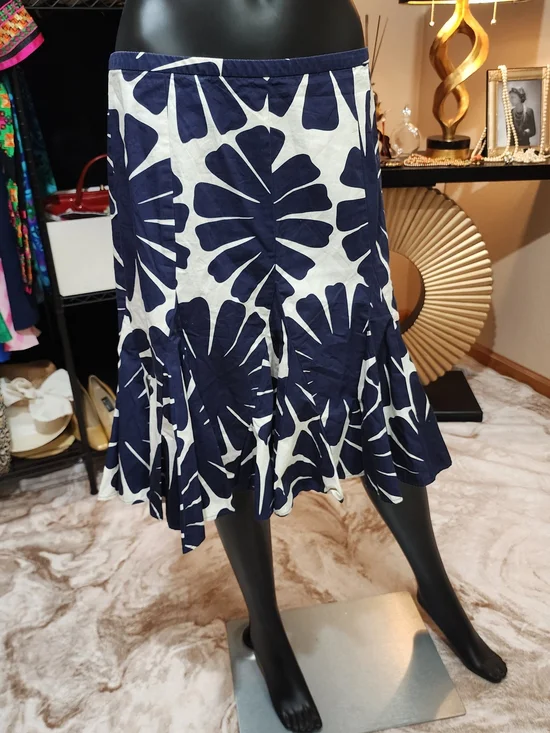 J. Crew Navy and White Floral Circle Skirt