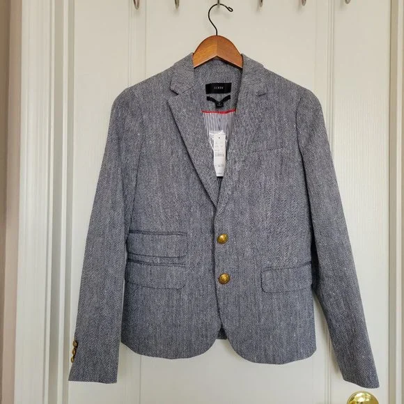 NWT J. Crew Dalton Blazer Italian Cotton/Linen Herringbone 0