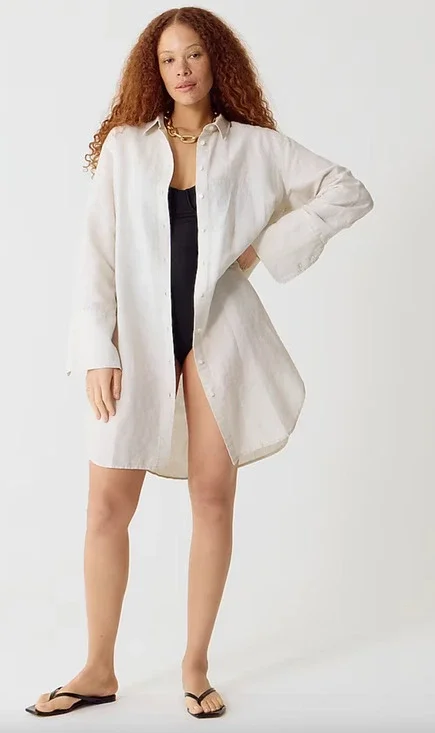 NWT J. Crew Relaxed Linen Beach Shirt XS Swim Cover Up Flax White BX614 J.Crew