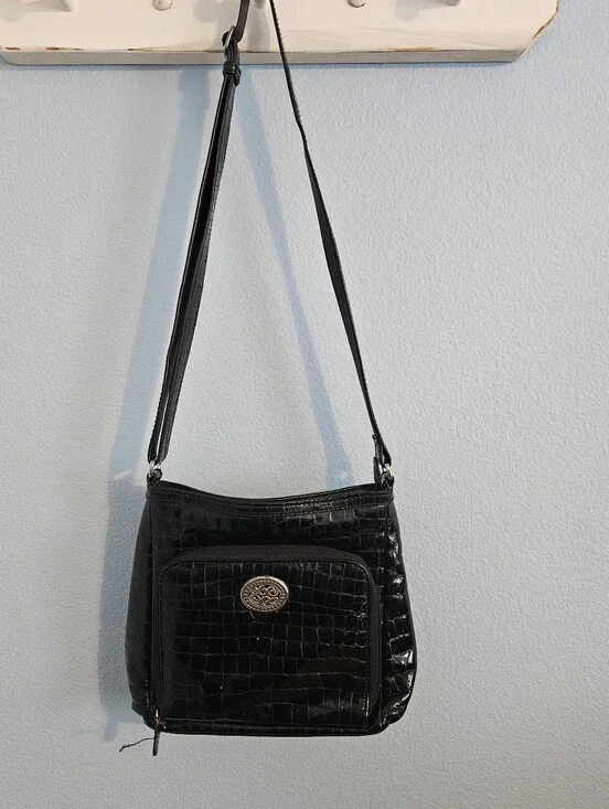 Brighton Black Croc-Embossed Crossbody Bag