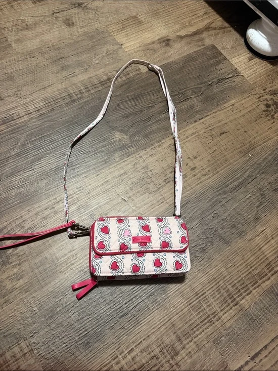 Stitched Heart Vines Print Crossbody Bag in Pink and Cream