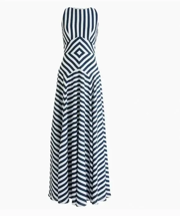 NWT J. Crew Lisbeth Striped Crepe Maxi Dress Navy Blue/White Sz 00