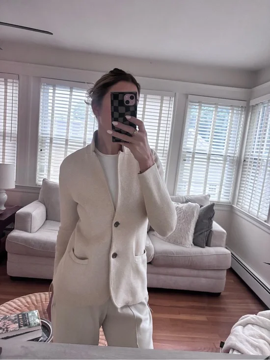 J.Crew 100% Cotton Knit Blazer Jacket Women’s Small Ivory/Cream Classic Preppy
