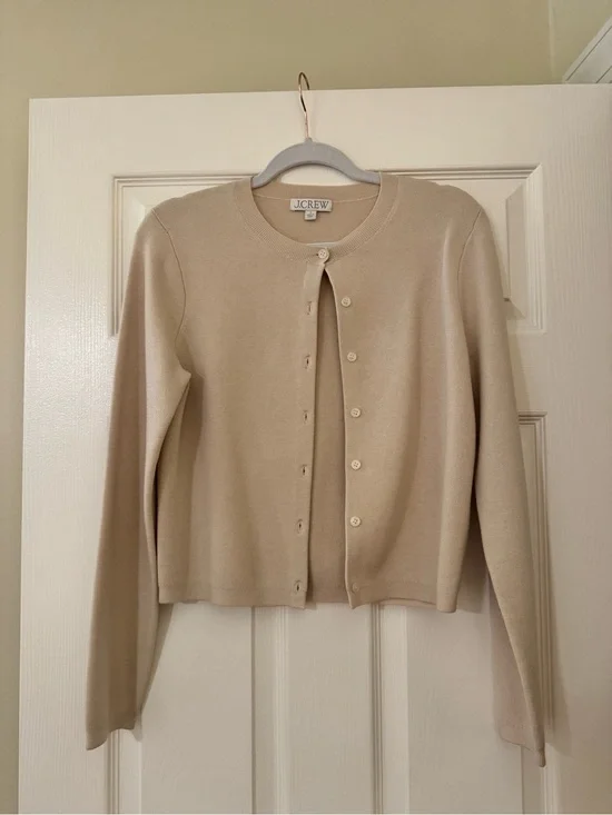 J. Crew Women's Beige Crewneck Button-Front Cardigan