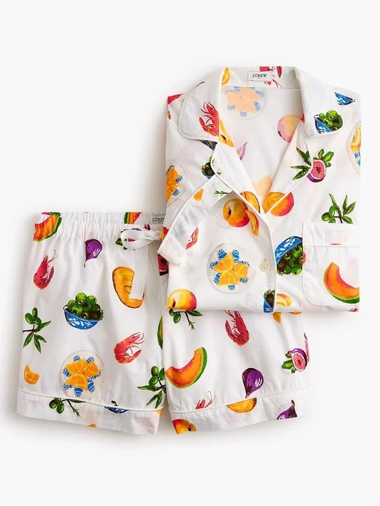 NWT J Crew Women's Short-Sleeve Cotton Short Pajama Set In Multi Fruit Size XXL