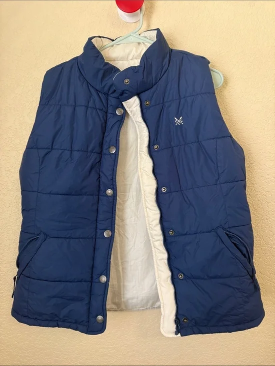 Reversible Quilted Puffer Vest - Navy & Cream