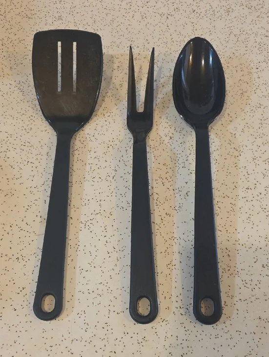 Tailor‎ Made Products Vintage Spatula Serving Spoon and Fork Set of 3 Black