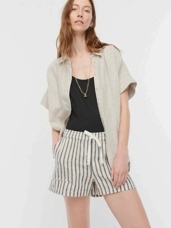 NWT J. Crew Women's Cream Striped Seaside Pull On Drawstring Shorts Medium