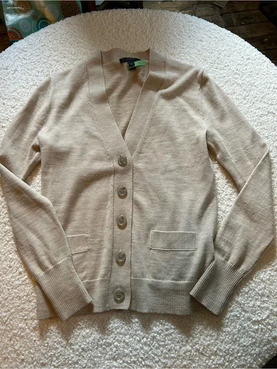 J. Crew Beige V-Neck Button Front Cardigan