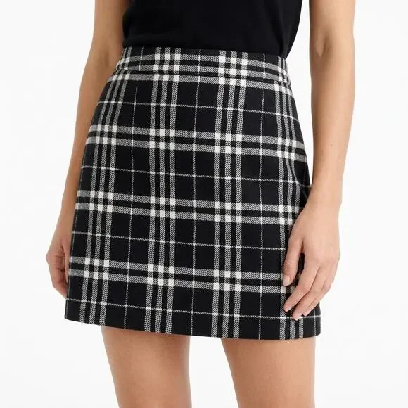 J.Crew Black White Plaid Skirt Women Size 10