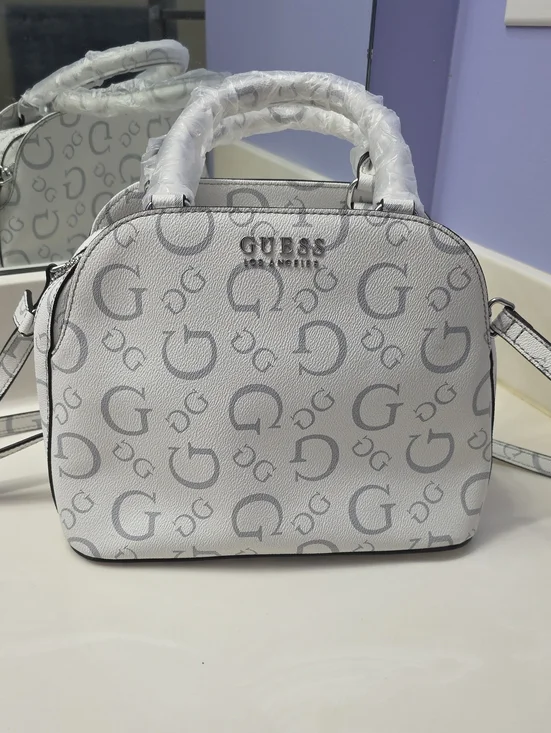 GUESS White Logo Dome Satchel Bag NWT