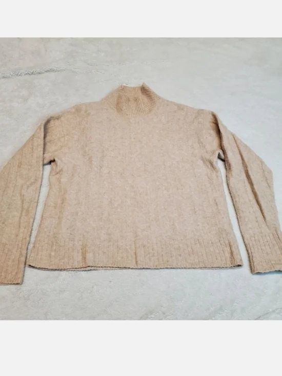 J. Crew Beige Angora Wool Blend Casual Preppy Classic Mockneck Cropped Sweater S