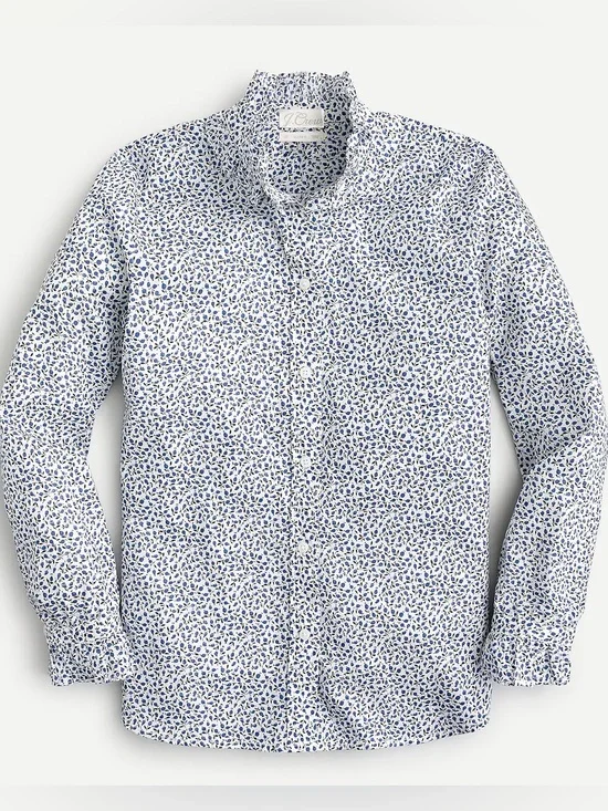 J Crew Liberty Of London Classic Fit Shirt Ed Blue Floral Ruffle Collar 6 Cotton