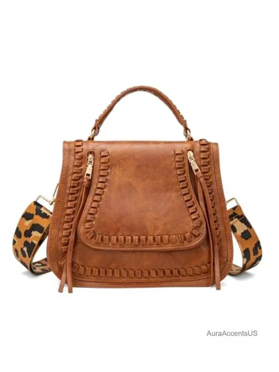 Vintage Crossbody Bag Multi-Pocket Zipped Handbag Shoulder Bag with Leopard