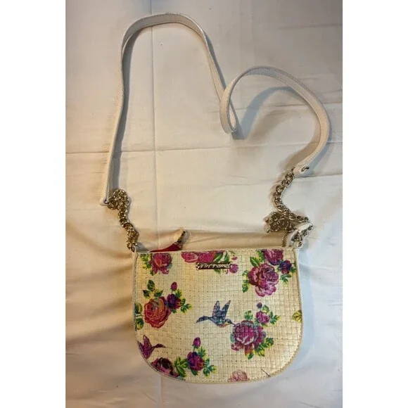 🌸🕊️ Betsey Johnson Crossbody Purse | Basket Weave | Hummingbird & Floral Print