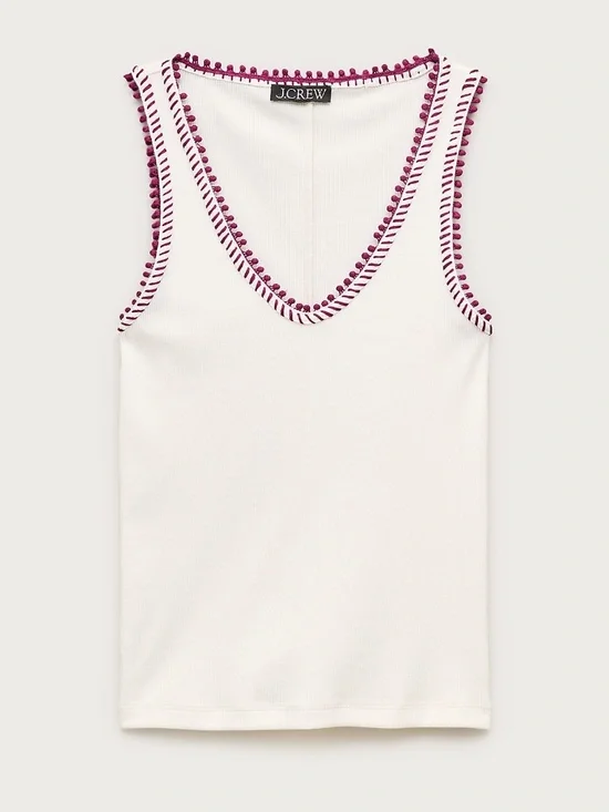 NWT J.Crew Perfect Rib V-neck Tank Top with hand-stitched trim
