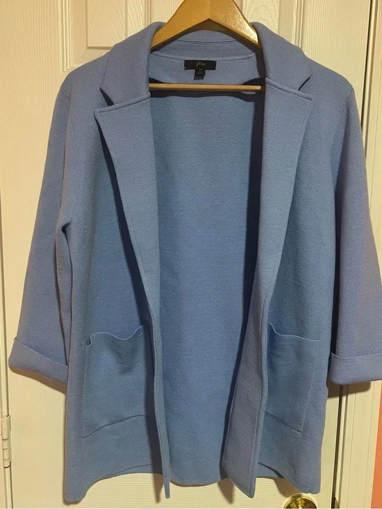 J. Crew Light Blue Open-Front Blazer Sweater