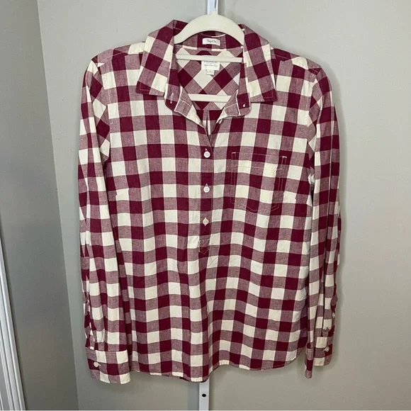 J.Crew Perfect Fit Burgundy Gingham Button Down Shirt Size Large