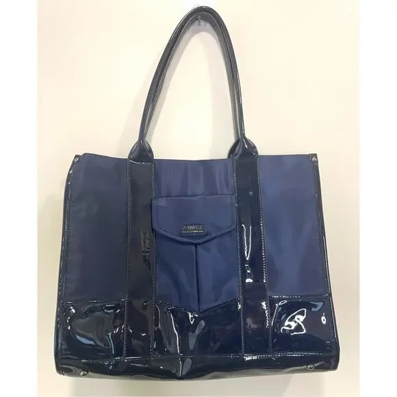 Aimee Kestenberg Navy Blue Heston Tote Patent Preppy Professional