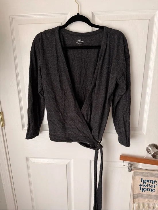 J. Crew Dark Heather Gray Ballerina Wrap Cardigan