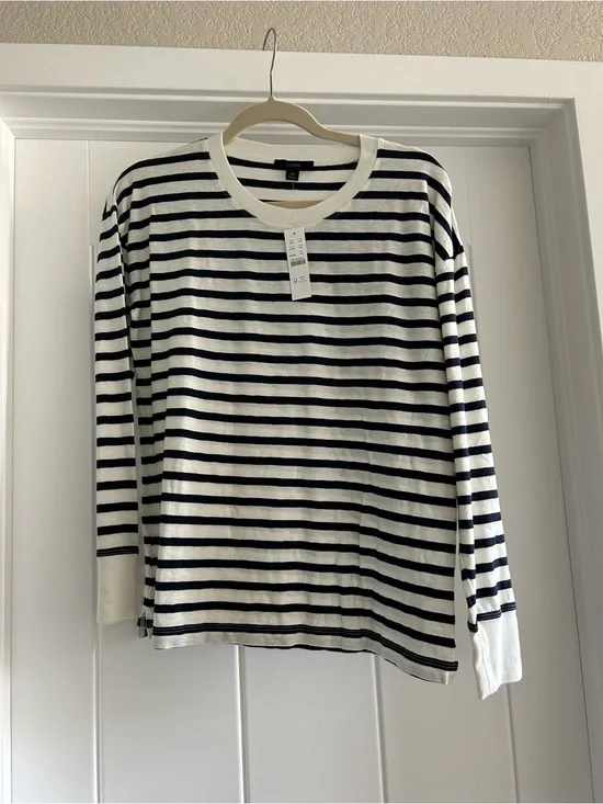 J. Crew Navy and White Striped Long Sleeve Tee