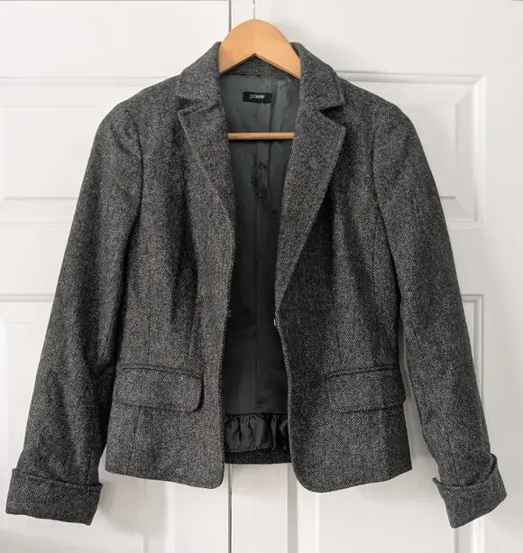 J. Crew Grey Wool Herringbone Blazer